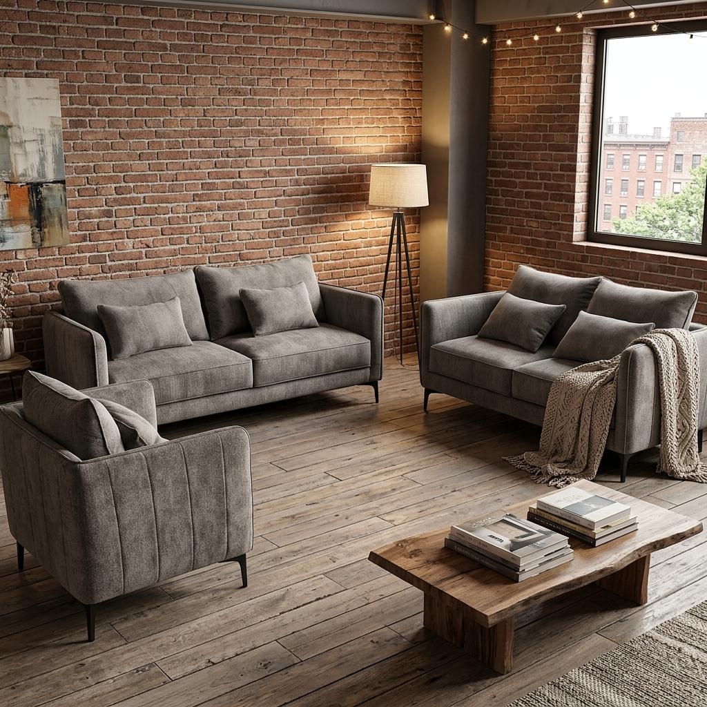 Modern Light Grey Fabric, Black Leg - MAKULA SET LIGHT GREY