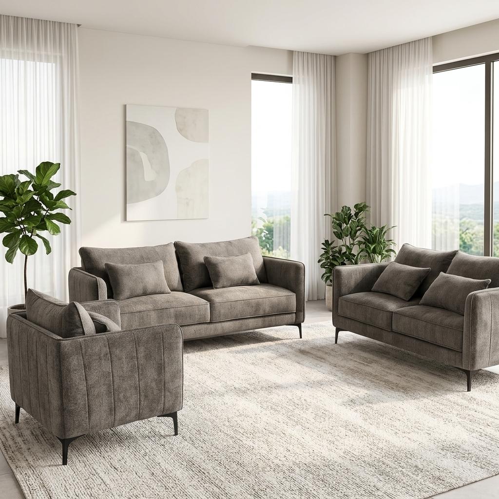Modern Light Grey Fabric, Black Leg - MAKULA SET LIGHT GREY