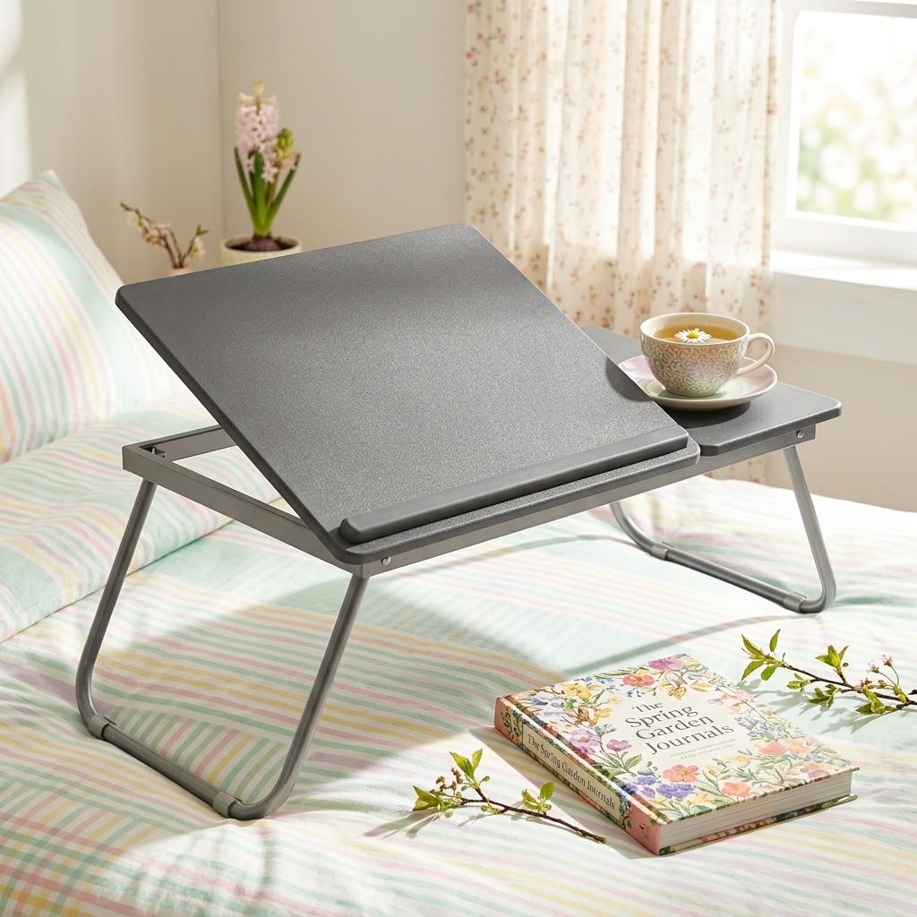 Modern Space-Saving Desk, Grey MDF & Metal - MAMIE GREY YKC