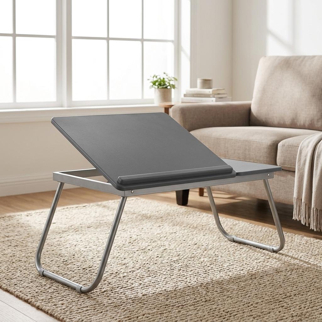 Modern Space-Saving Desk, Grey MDF & Metal - MAMIE GREY YKC