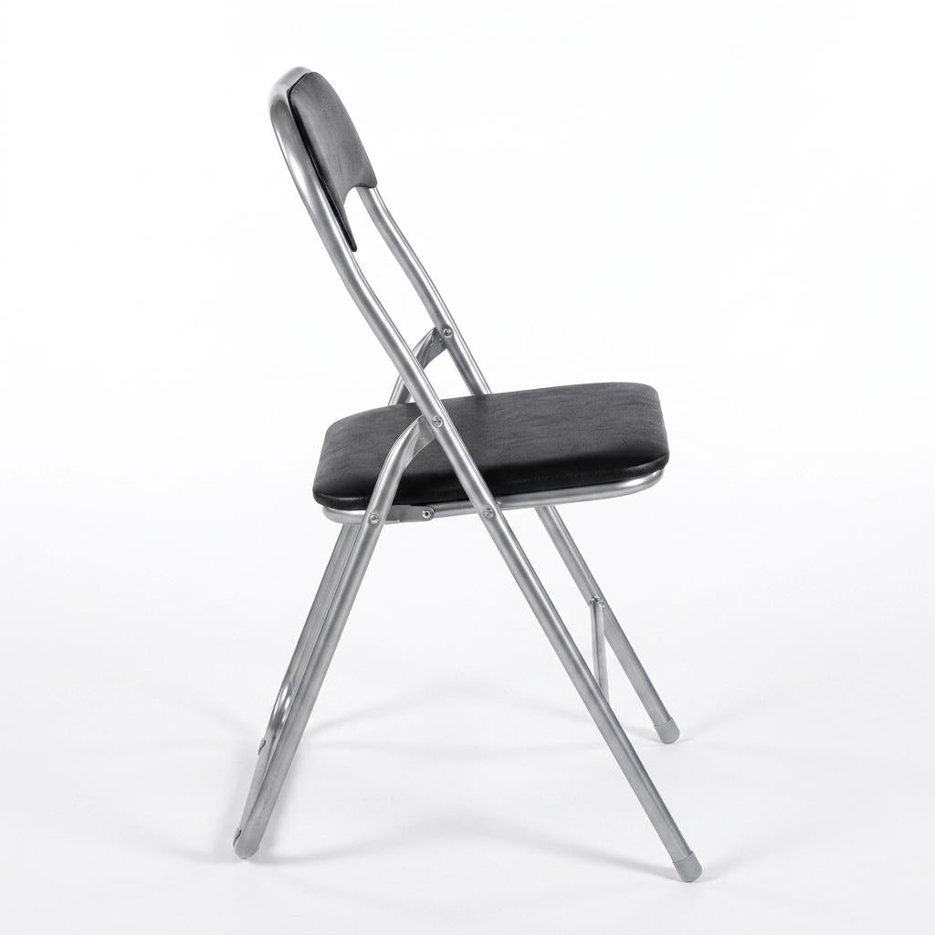 Modern Folding Grey Chair, Metal Frame & PVC Seat - MANGO BLACK 2