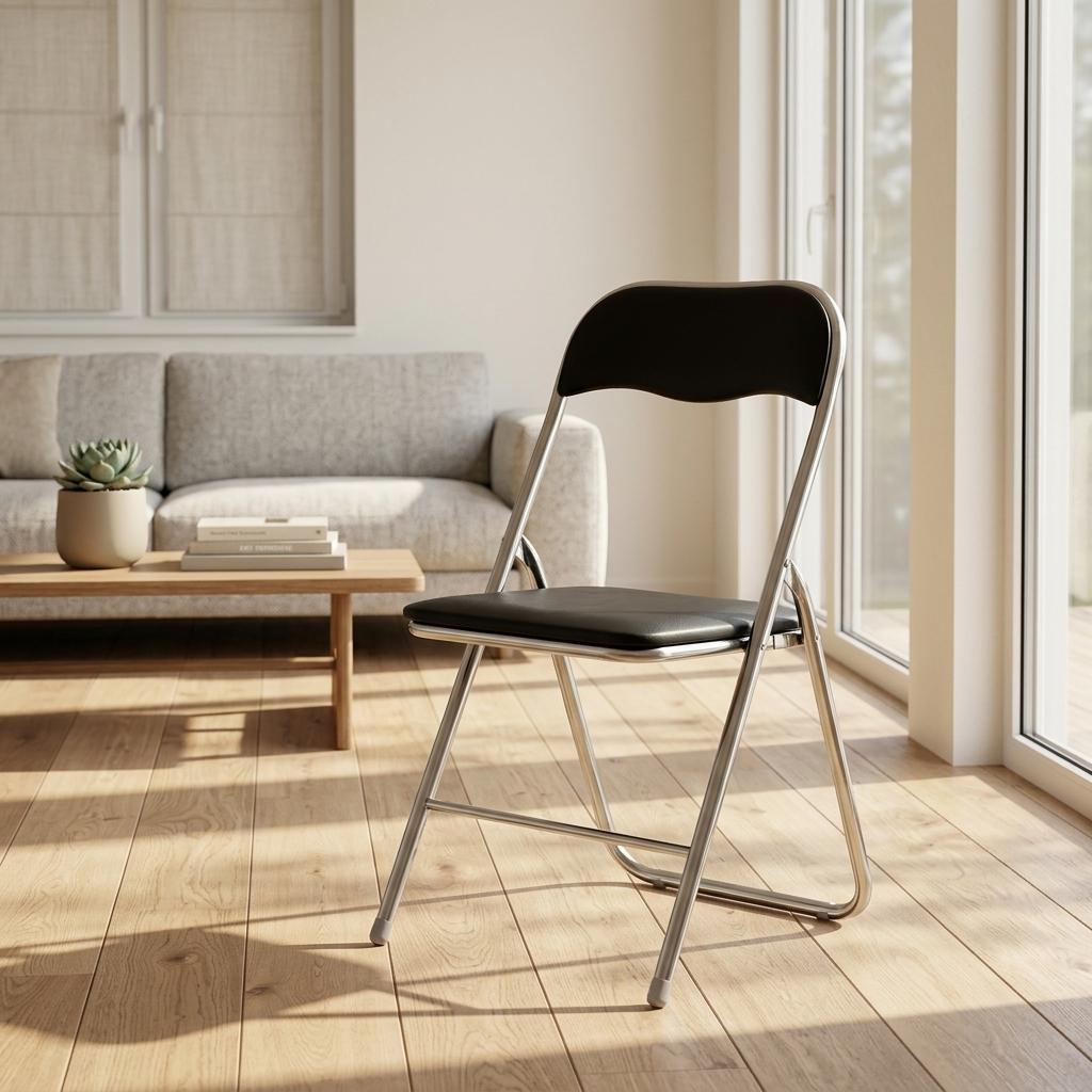 Modern Folding Grey Chair, Metal Frame & PVC Seat - MANGO BLACK 2