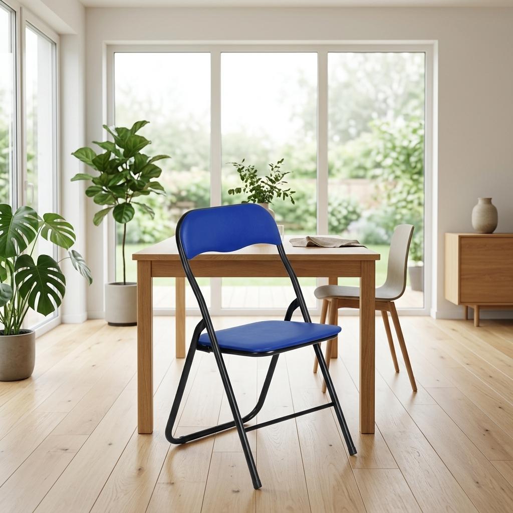 Modern Folding Steel Chair, Cushioned Seat – MANGO BLUE FM