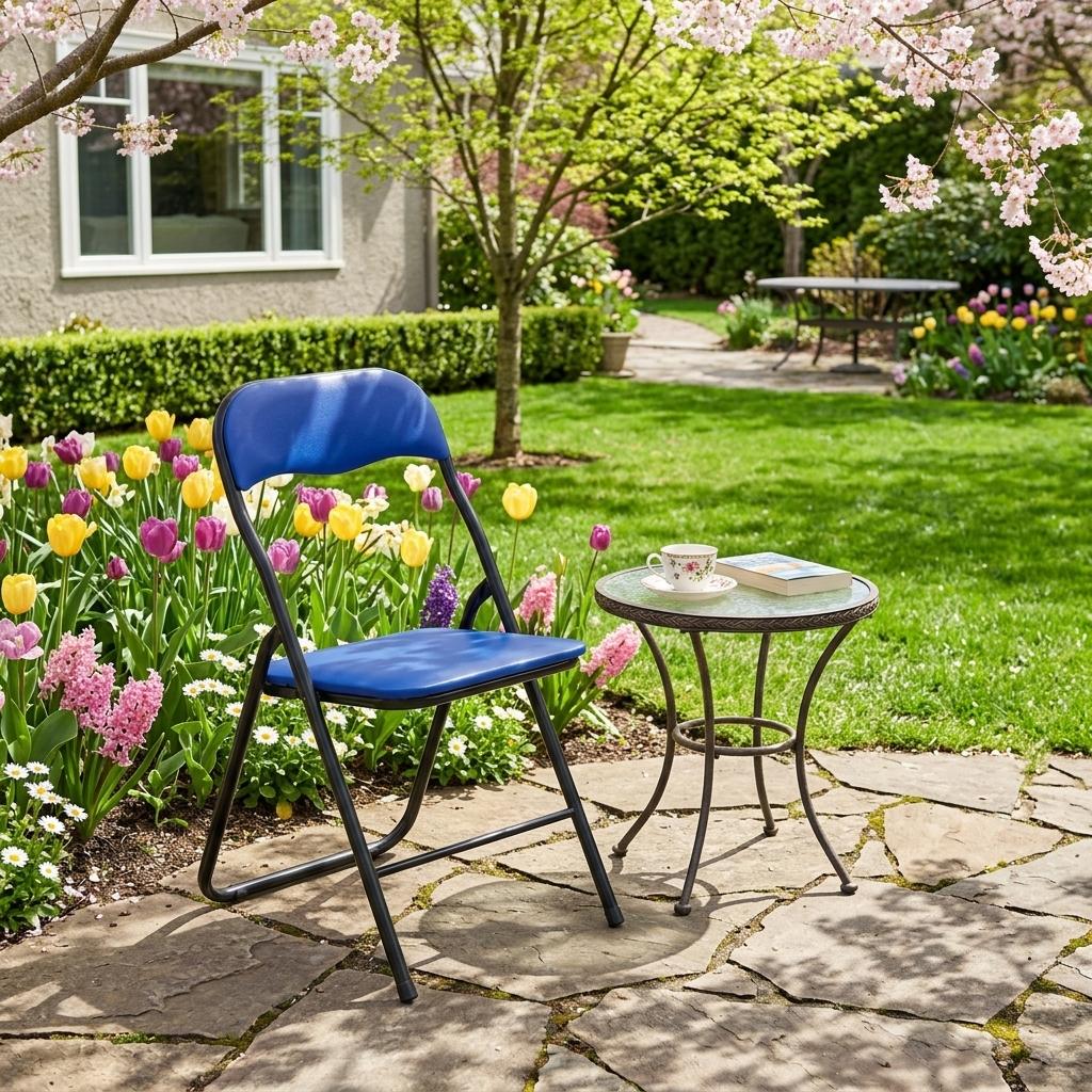 Modern Folding Steel Chair, Cushioned Seat – MANGO BLUE FM
