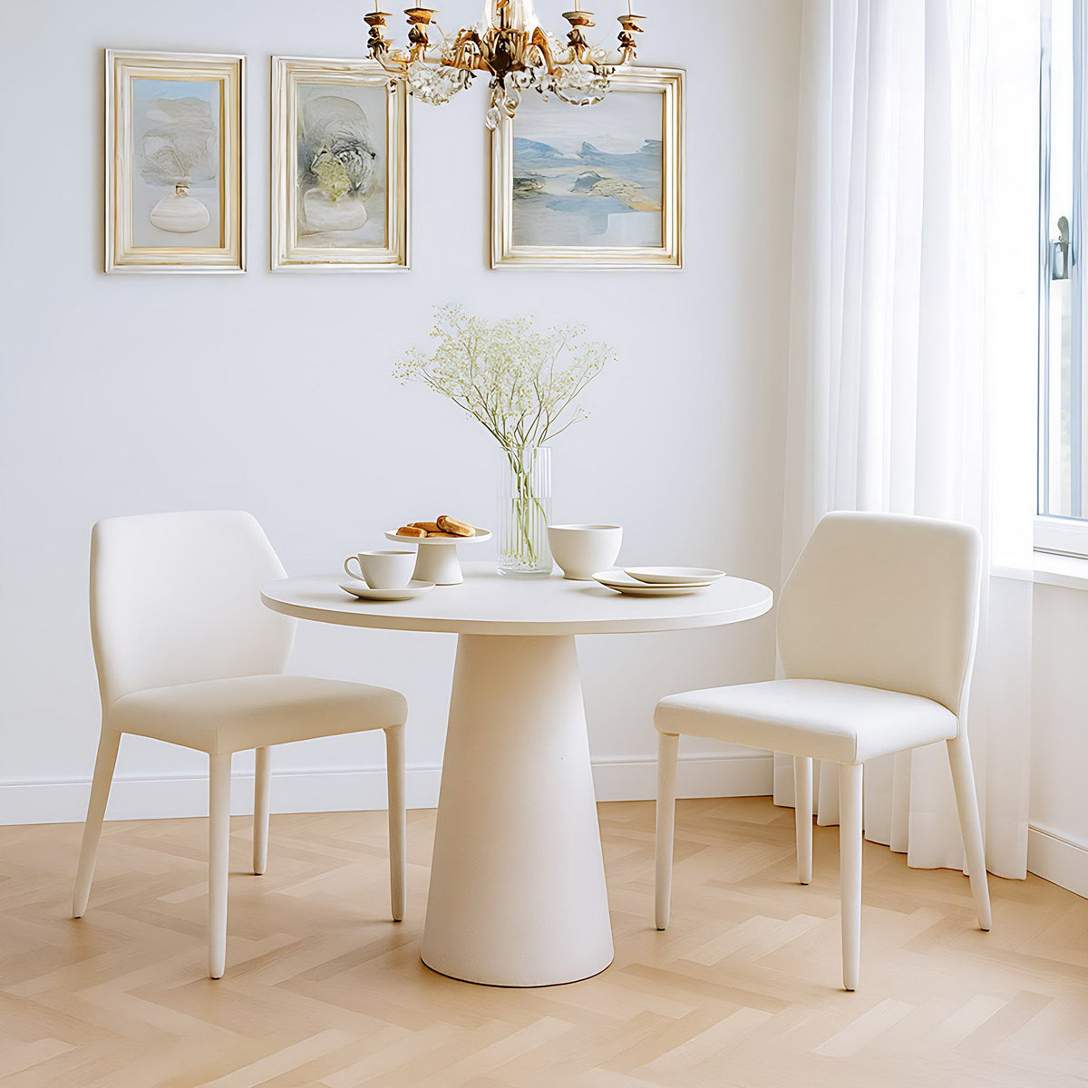 Modern Minimalist Fabric Dining Chair - MATHON BEIGE