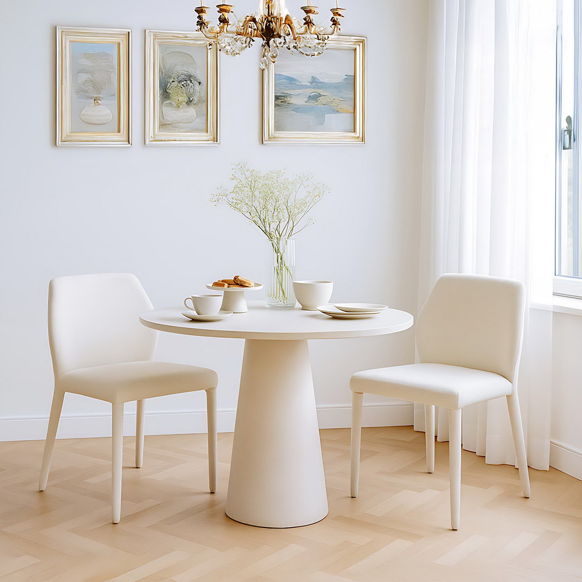 Modern Minimalist Fabric Dining Chair - MATHON BEIGE