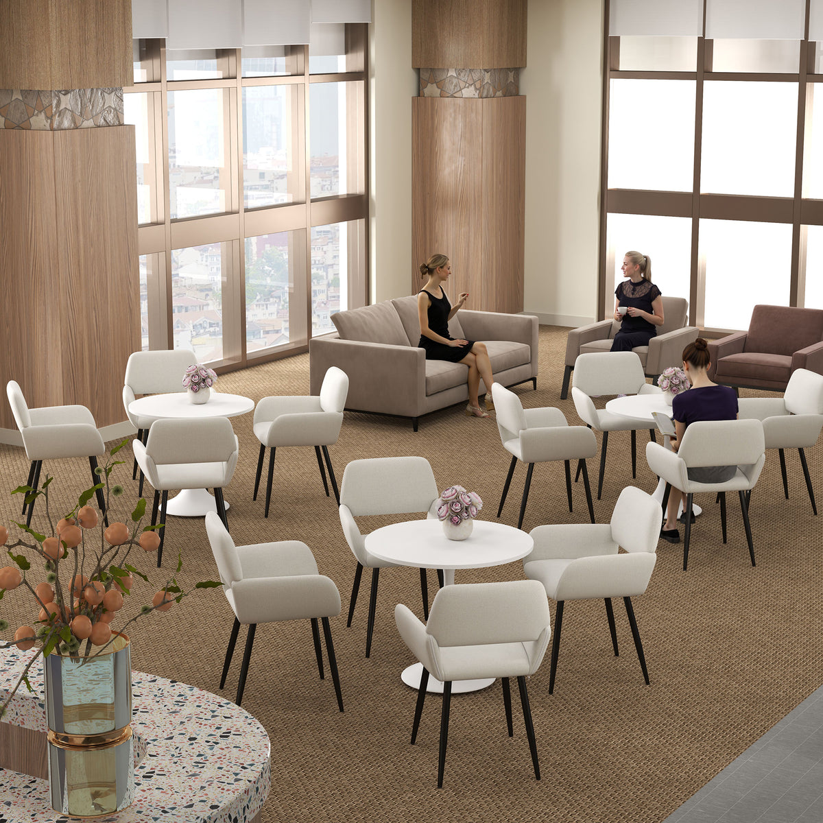 Modern Beige Upholstered, Black Leg Dining Chair - MAYFAIR BEIGE FR