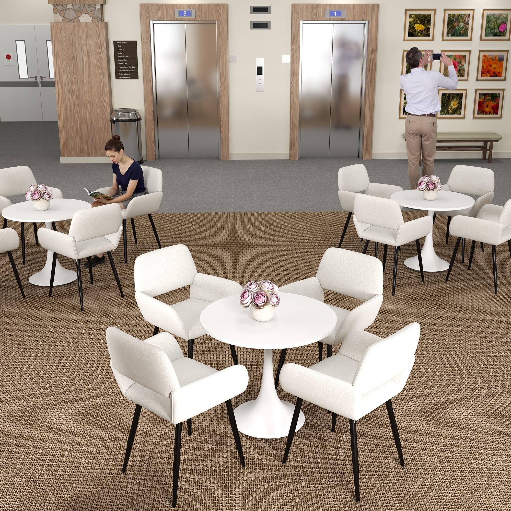 Modern Beige Upholstered, Black Leg Dining Chair - MAYFAIR BEIGE FR