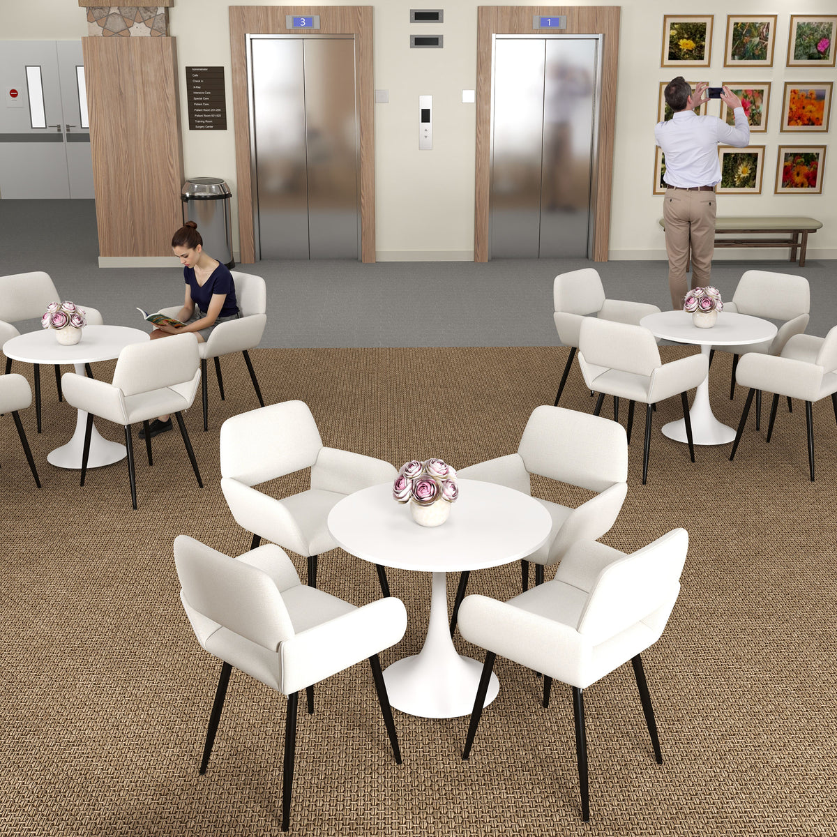Modern Beige Upholstered, Black Leg Dining Chair - MAYFAIR BEIGE FR