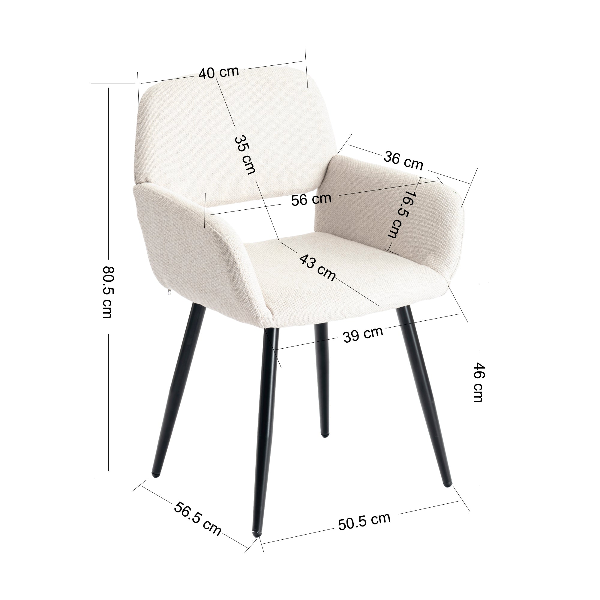 Modern Beige Upholstered, Black Leg Dining Chair - MAYFAIR BEIGE FR