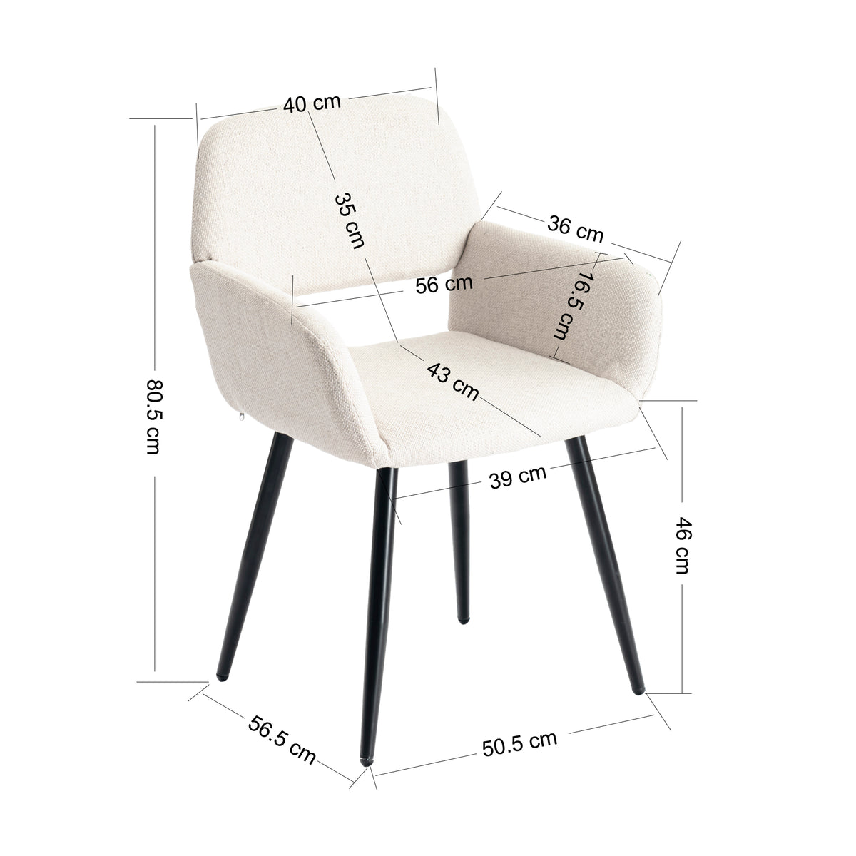 Modern Beige Upholstered, Black Leg Dining Chair - MAYFAIR BEIGE FR