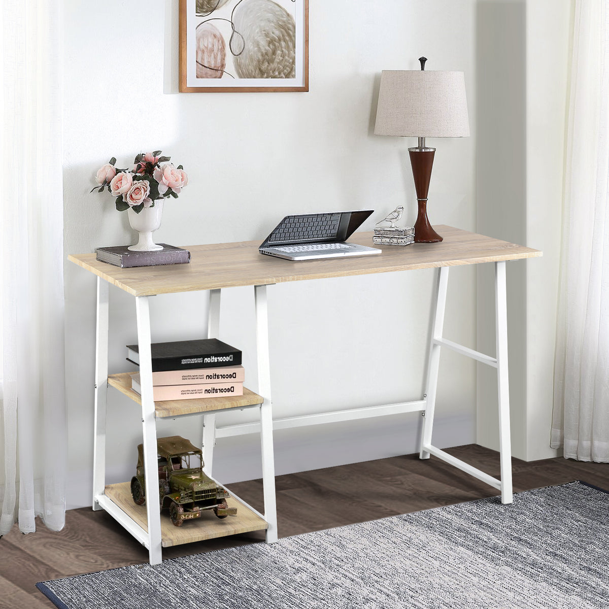 Modern Oak Desk, MDF & Metal Frame - MCGHEE OAK A