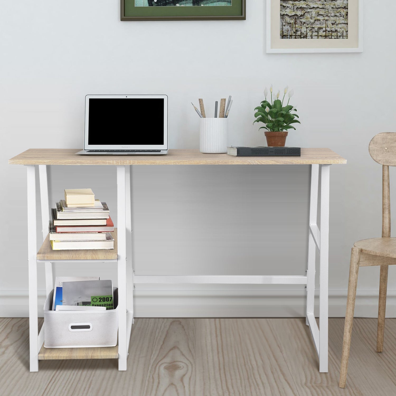 Modern Oak Desk, MDF & Metal Frame - MCGHEE OAK A