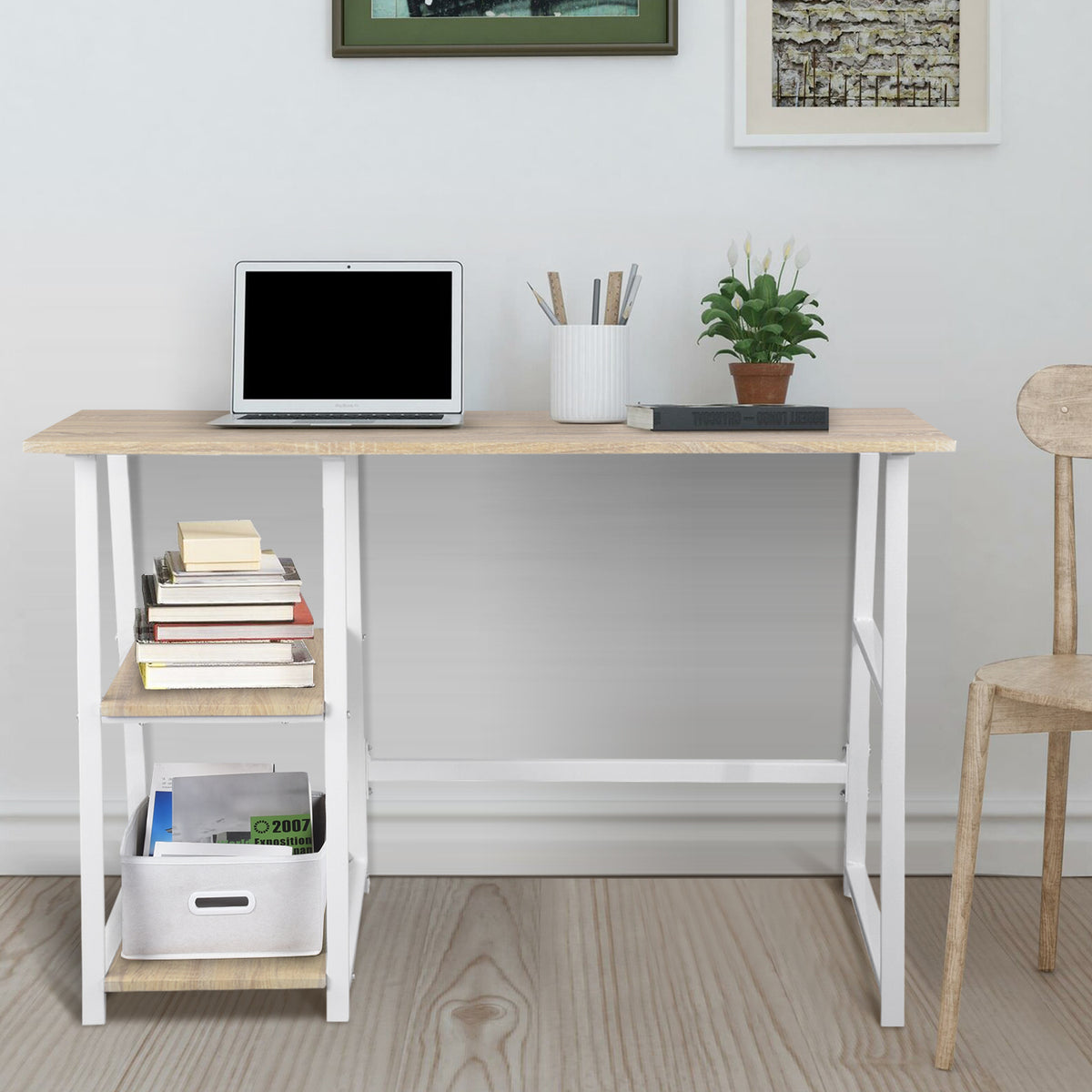 Modern Oak Desk, MDF & Metal Frame - MCGHEE OAK A