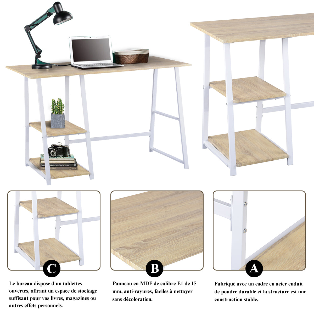 Modern Oak Desk, MDF & Metal Frame - MCGHEE OAK A