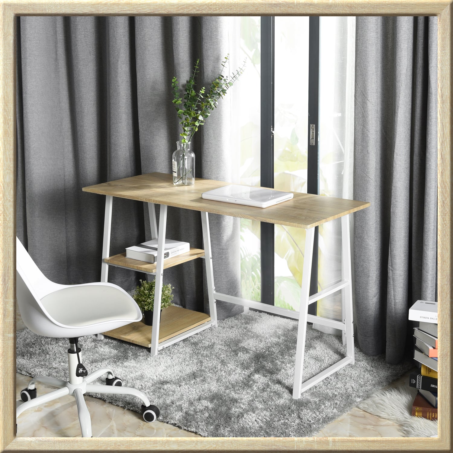 Modern Oak Desk, MDF & Metal Frame - MCGHEE OAK A