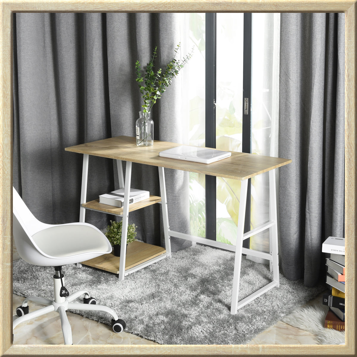 Modern Oak Desk, MDF & Metal Frame - MCGHEE OAK A