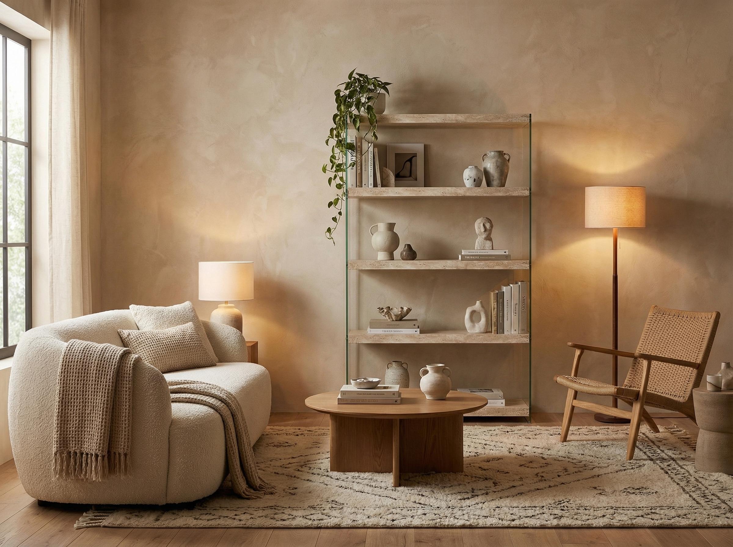 Modern Beige Shelf, Hollow Panel Design - MELROSE TRAVERTINE