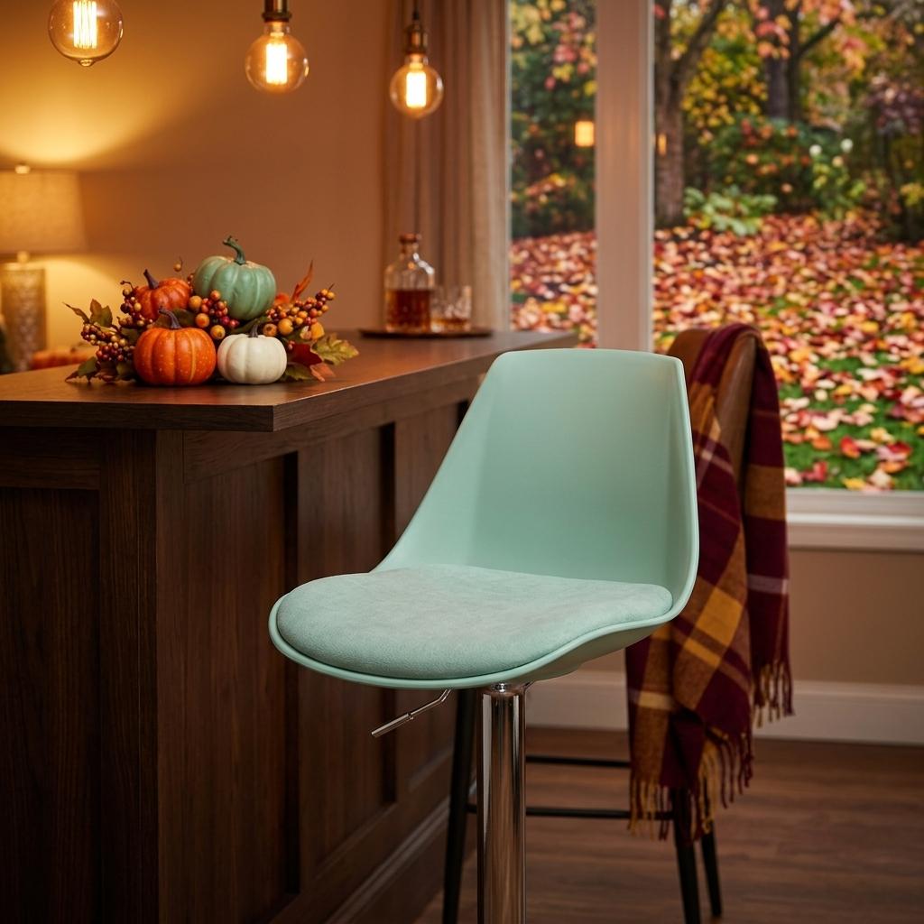 Modern Green Bar Stool, PP Mesh Fabric Adjustable - MERIEH GREEN