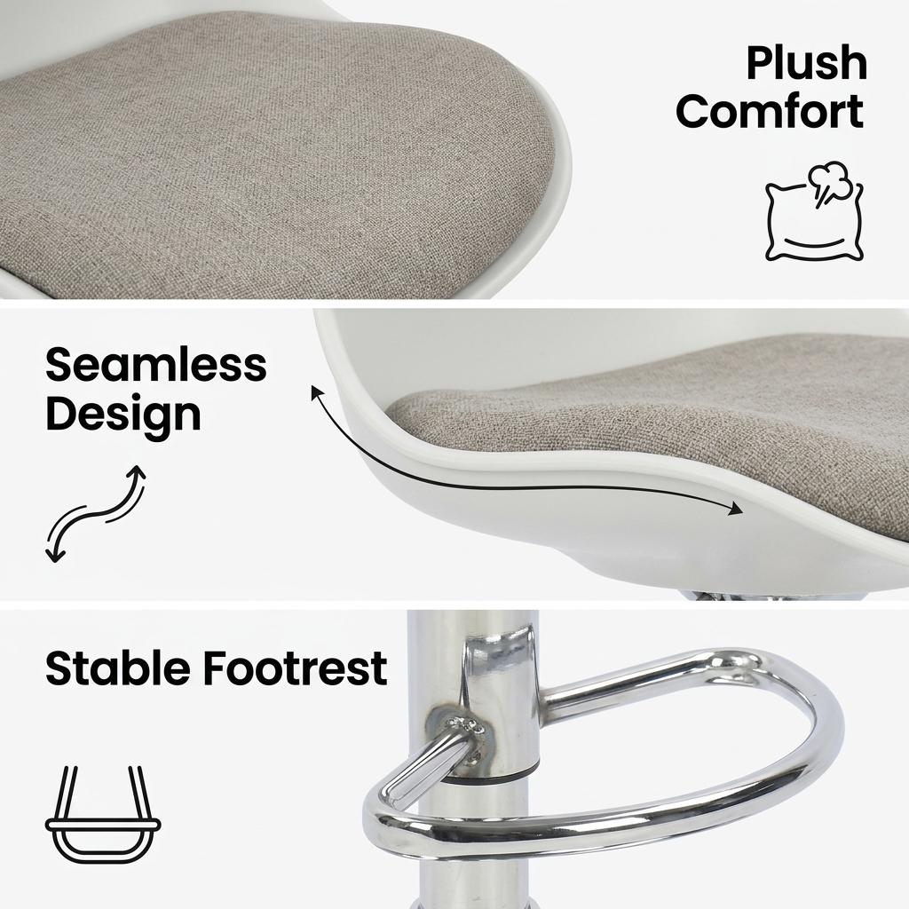 Modern Grey Bar Stool, Adjustable PP Fabric - MERIEH GREY