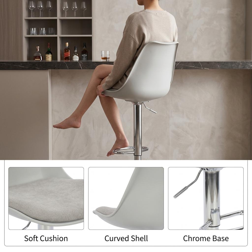 Modern Grey Bar Stool, Adjustable PP Fabric - MERIEH GREY