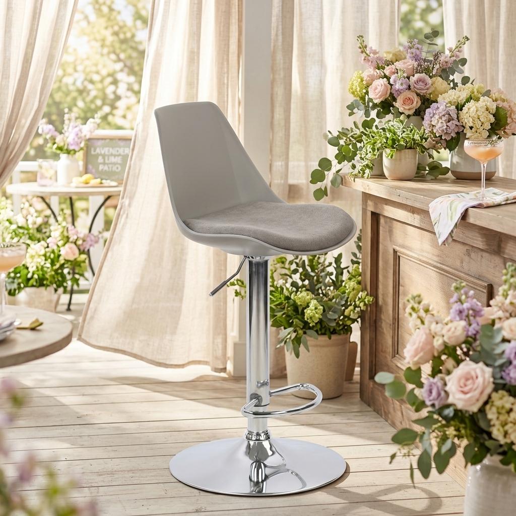 Modern Grey Bar Stool, Adjustable PP Fabric - MERIEH GREY