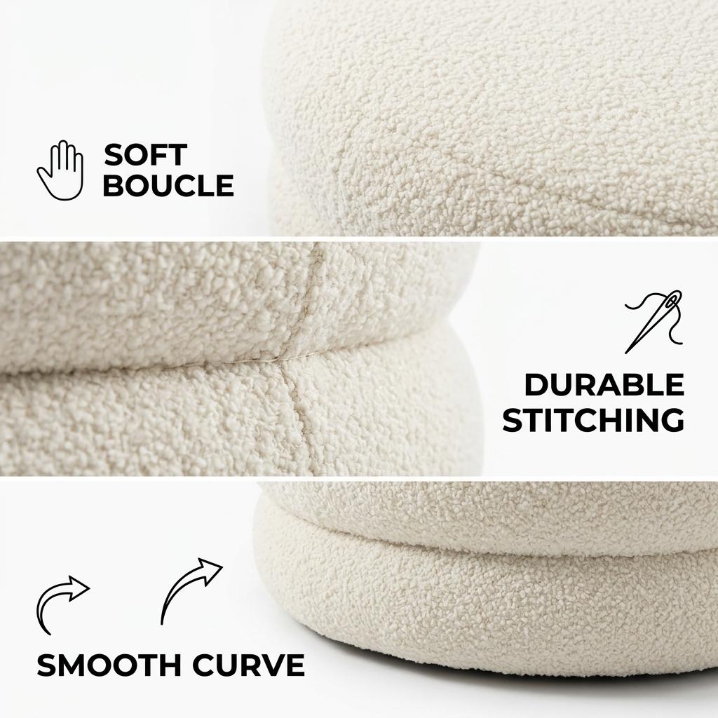 Modern White Ottoman, Lambswool Upholstery - MOLLY WHITE