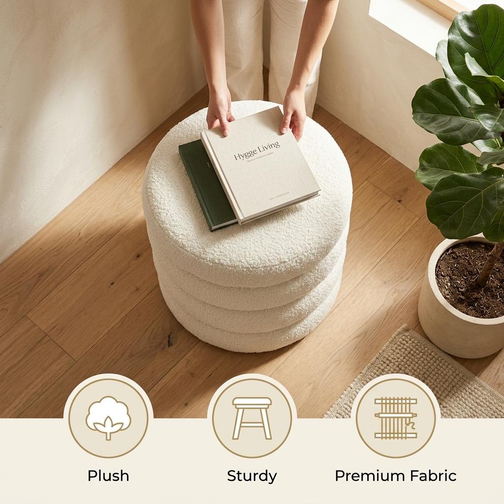 Modern White Ottoman, Lambswool Upholstery - MOLLY WHITE