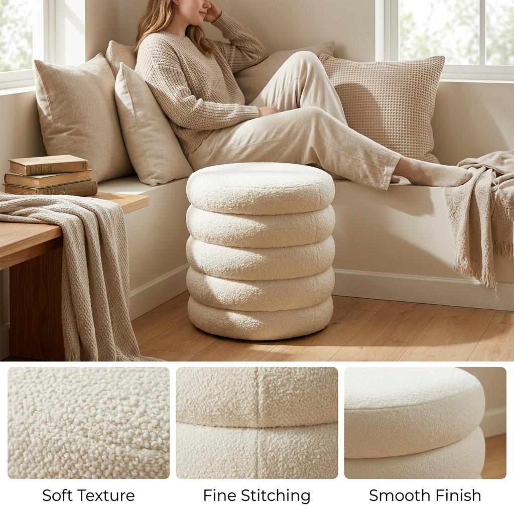 Modern White Ottoman, Lambswool Upholstery - MOLLY WHITE
