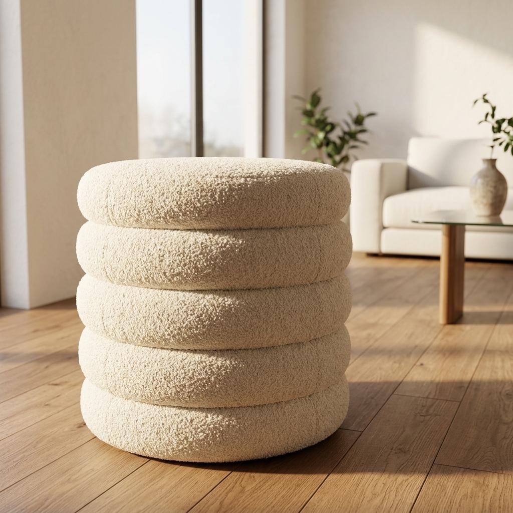 Modern White Ottoman, Lambswool Upholstery - MOLLY WHITE