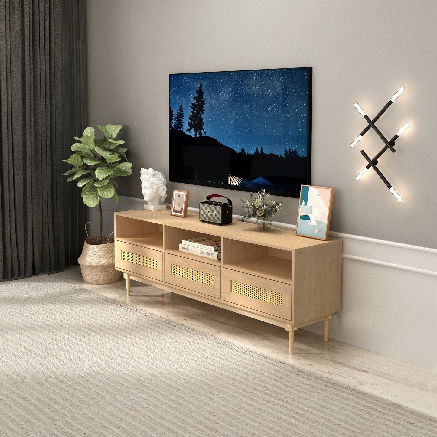 Obert Faux Rattan Entertainment Center