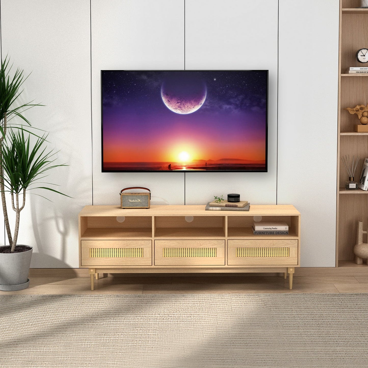 Obert Faux Rattan Entertainment Center