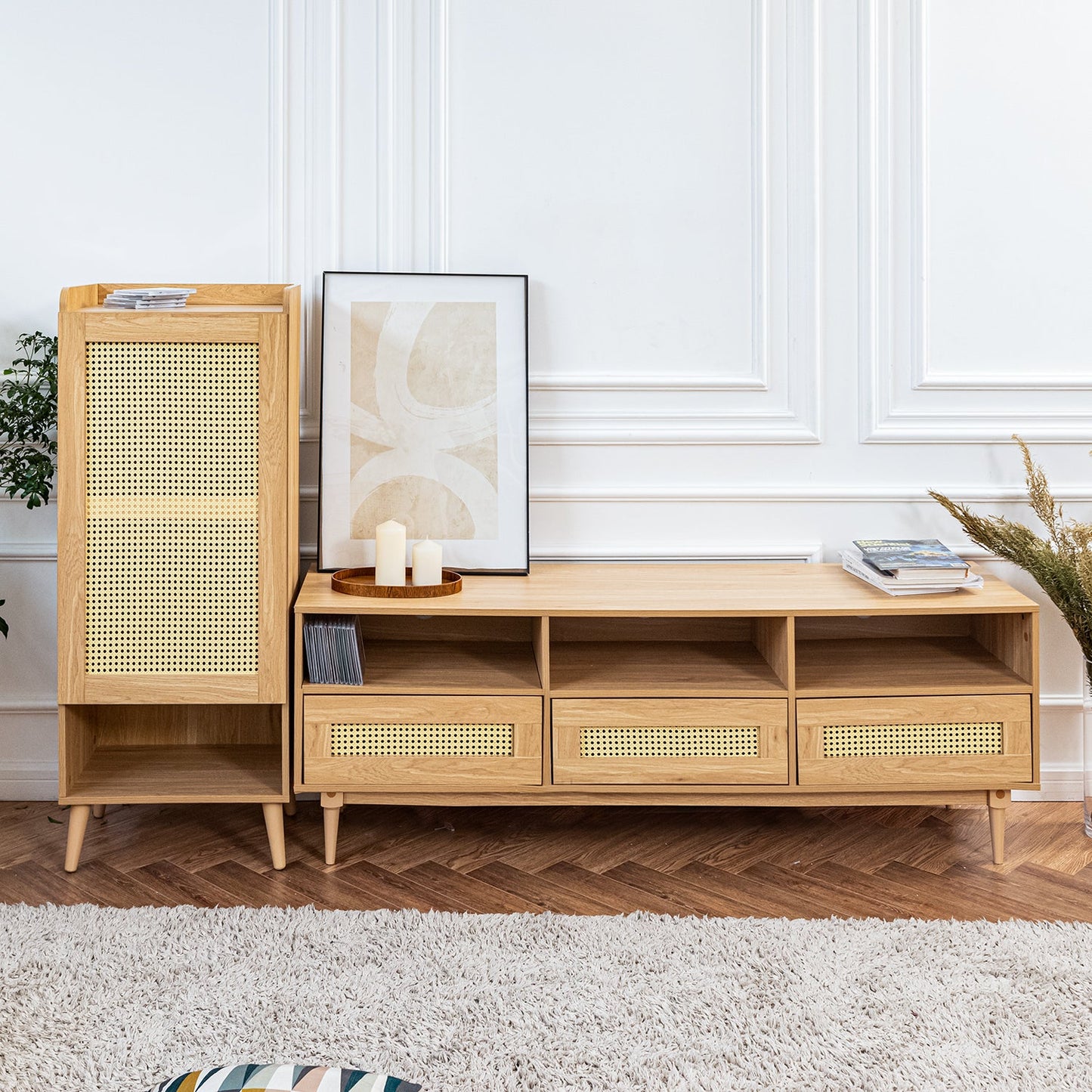Obert Faux Rattan Entertainment Center