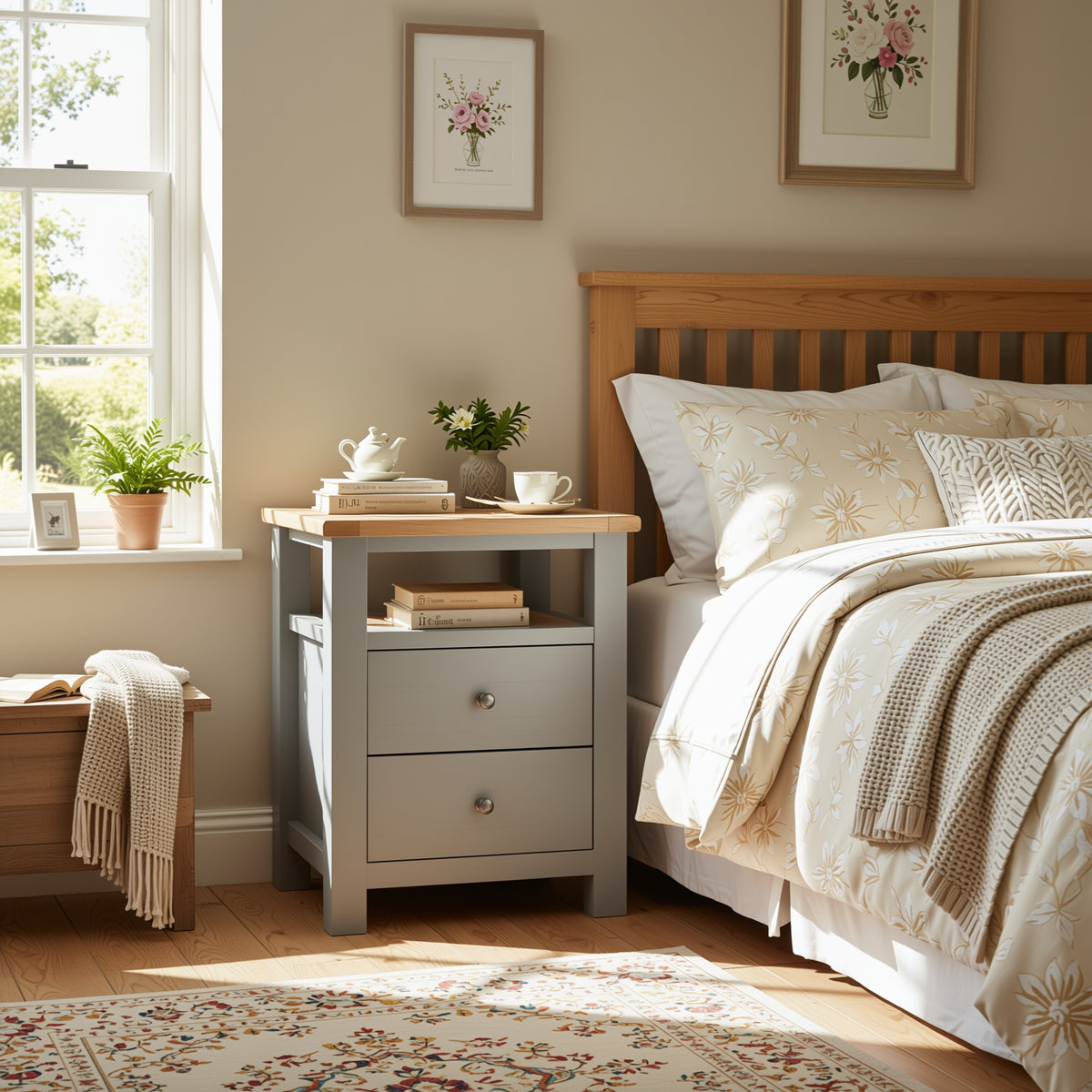 Modern Dark Grey Bedside, Melamine Finish - OLNEY 2 Drawer Table