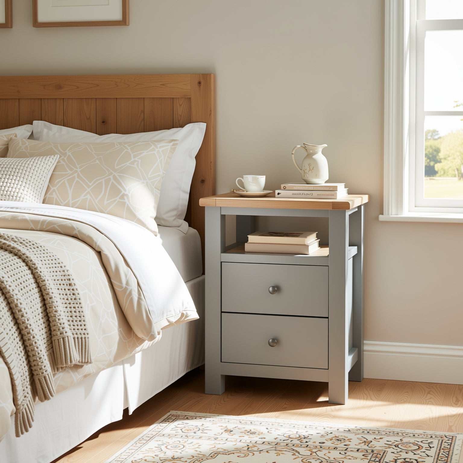 Modern Dark Grey Bedside, Melamine Finish - OLNEY 2 Drawer Table