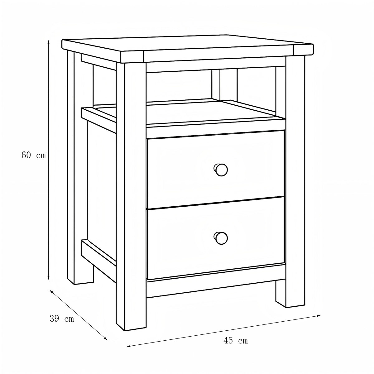 Modern Dark Grey Bedside, Melamine Finish - OLNEY 2 Drawer Table
