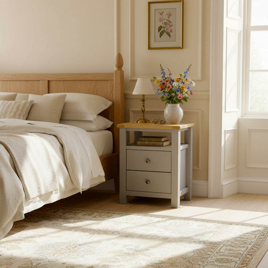 Modern Dark Grey Bedside, Melamine Finish - OLNEY 2 Drawer Table