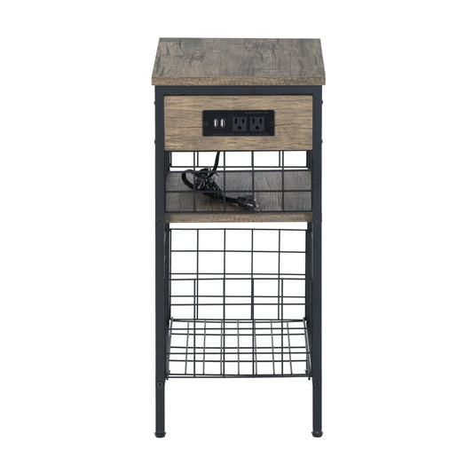 Onille Brown Wooden Usb End Table