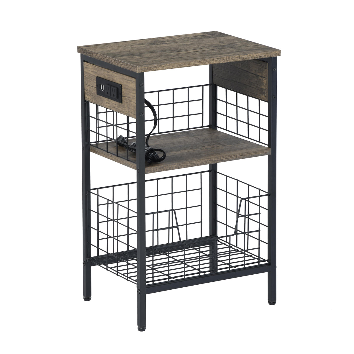 Onille Brown Wooden Usb End Table
