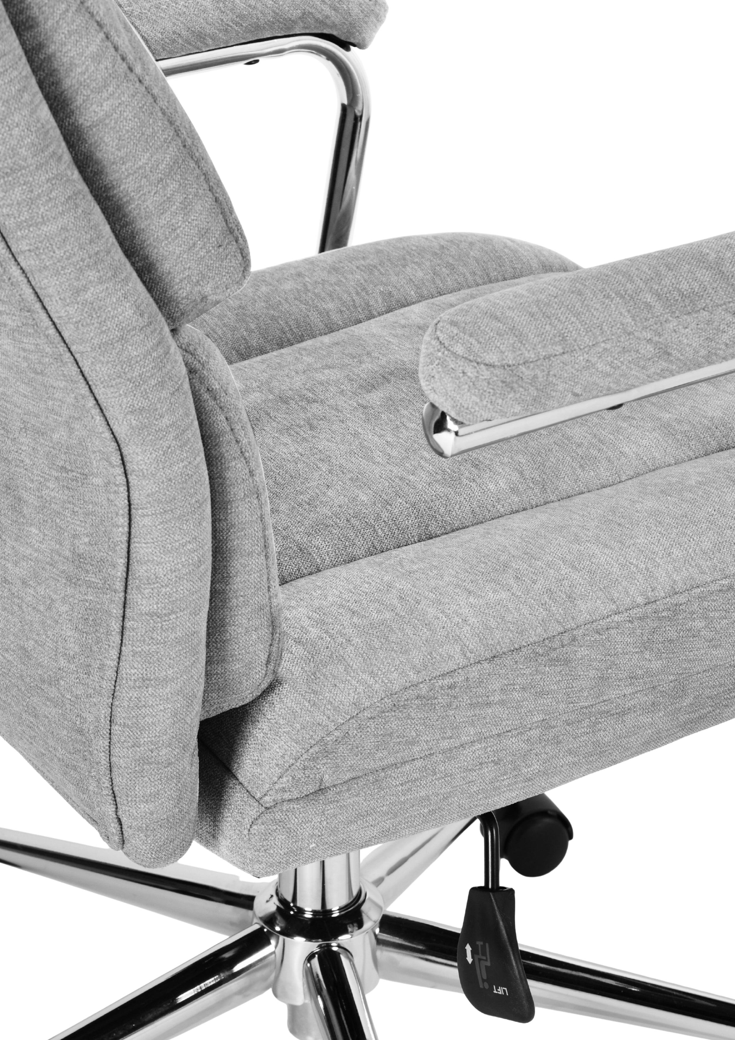 Modern Ergonomic Office Chair, Chrome Armrest & Grey Fabric - ORANTO