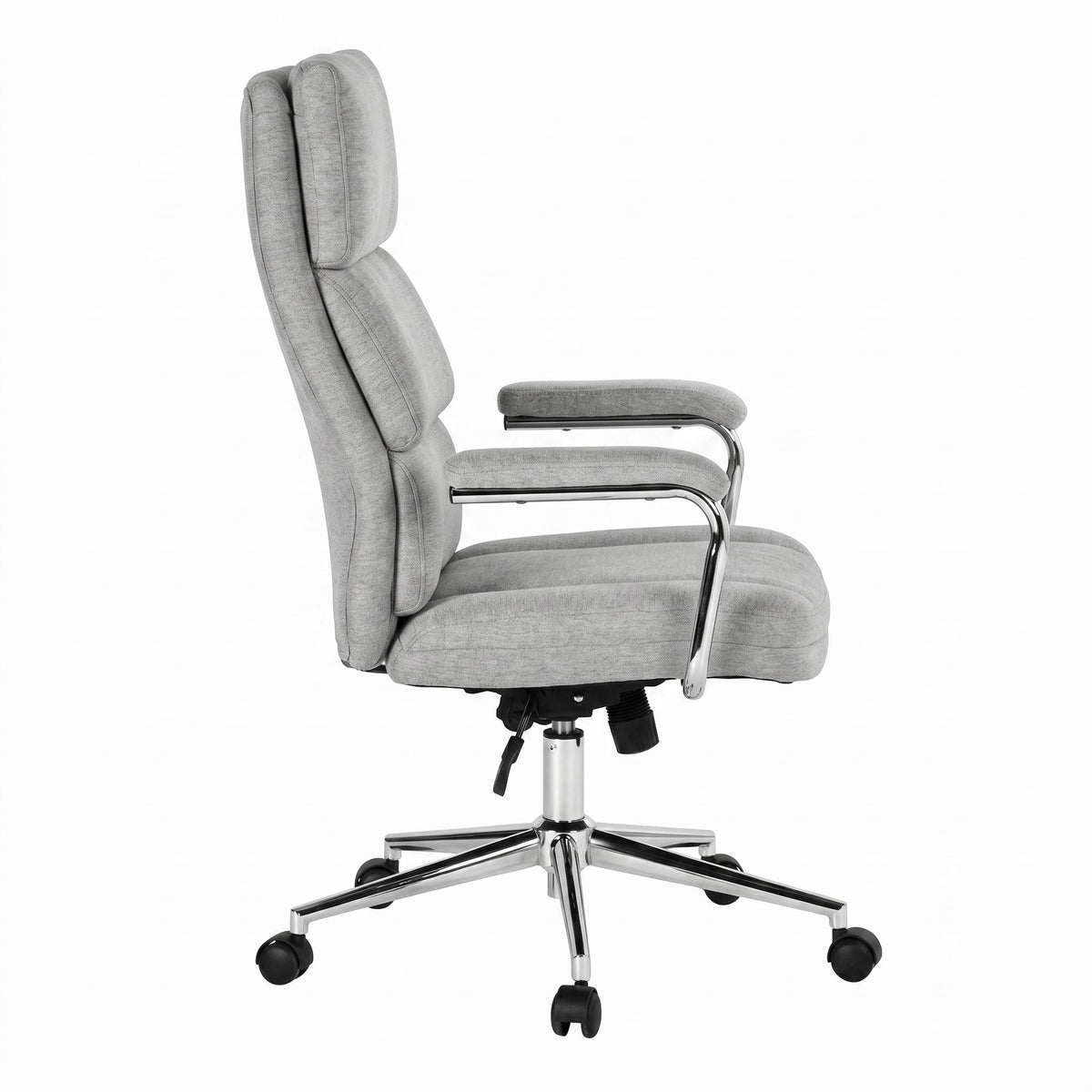 Modern Ergonomic Office Chair, Chrome Armrest & Grey Fabric - ORANTO