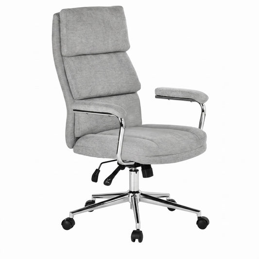 Modern Ergonomic Office Chair, Chrome Armrest & Grey Fabric - ORANTO