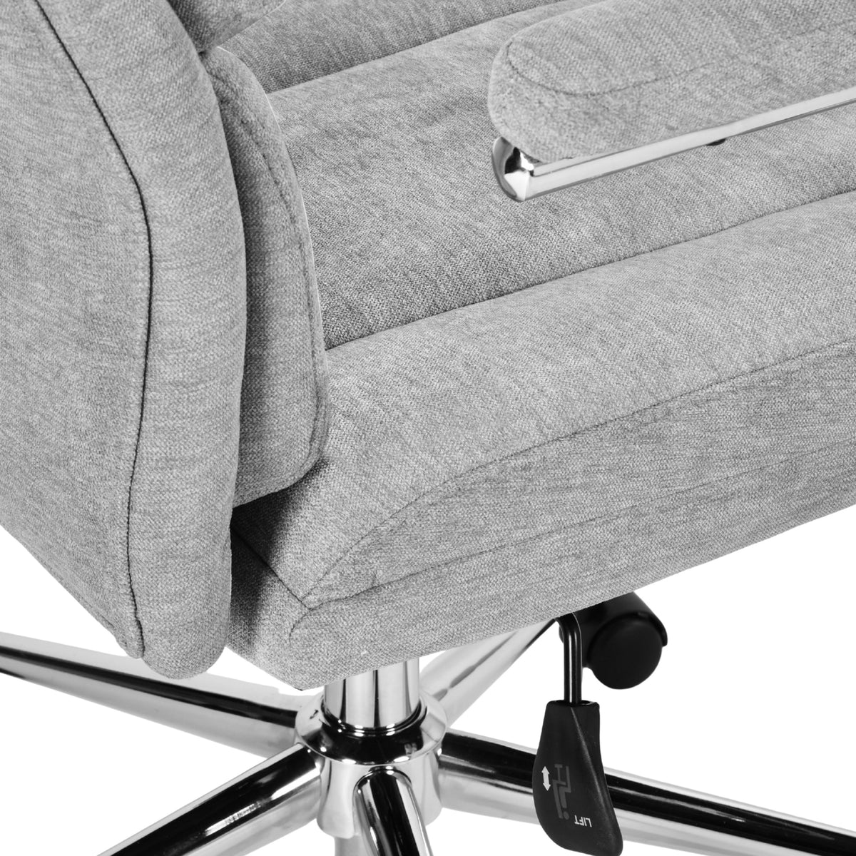 Modern Ergonomic Office Chair, Chrome Armrest & Grey Fabric - ORANTO
