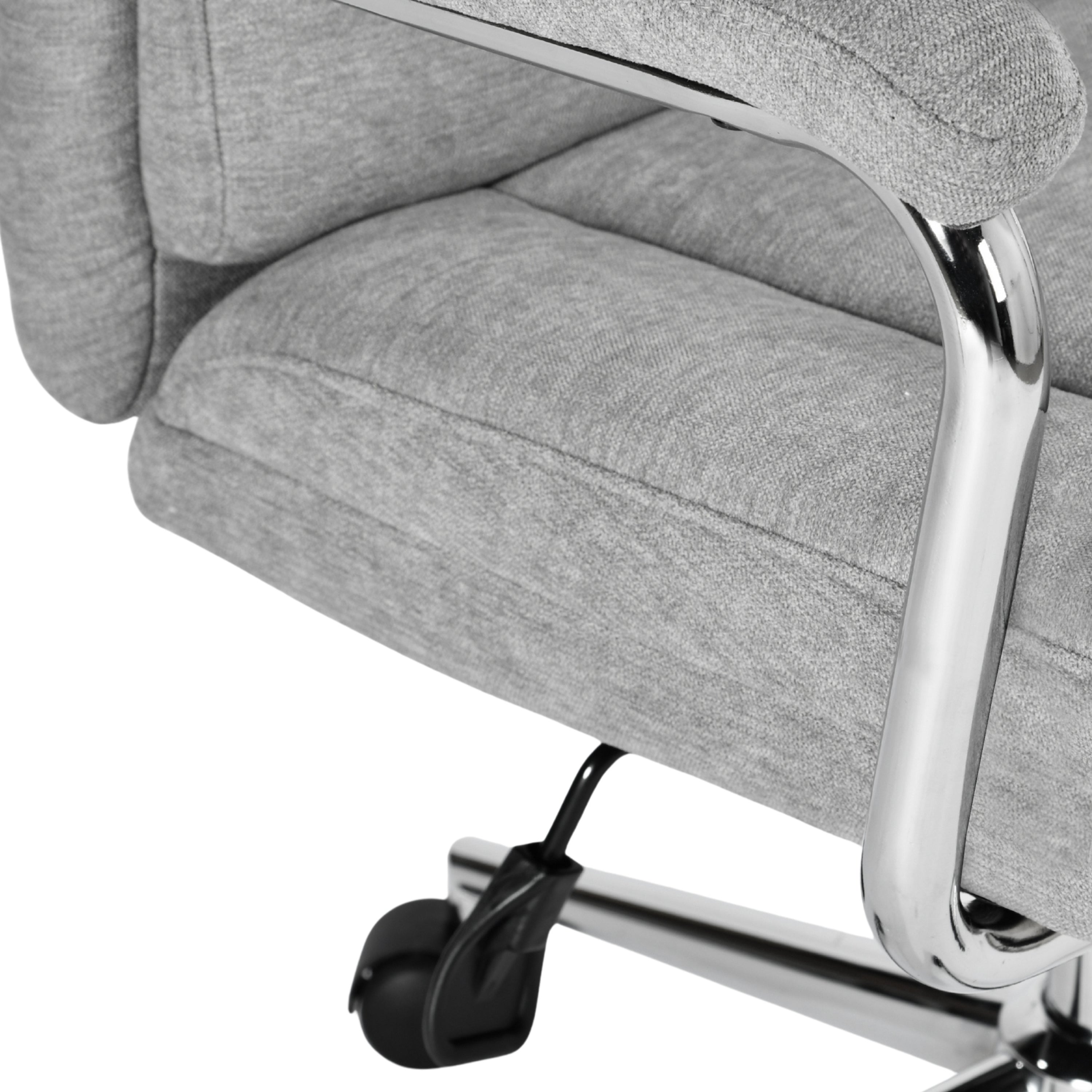 Modern Ergonomic Office Chair, Chrome Armrest & Grey Fabric - ORANTO