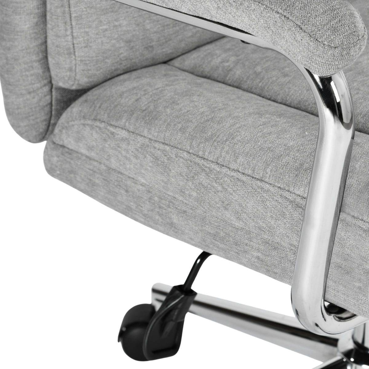 Modern Ergonomic Office Chair, Chrome Armrest & Grey Fabric - ORANTO