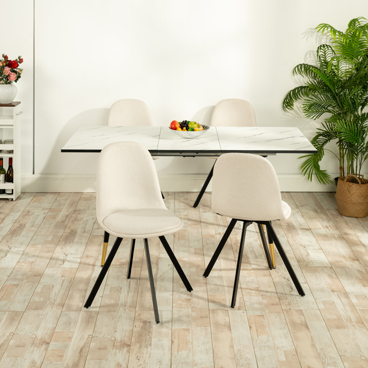 Modern Beige Fabric Dining Chair Set – SUNFLOWER LUMOS 4PCS