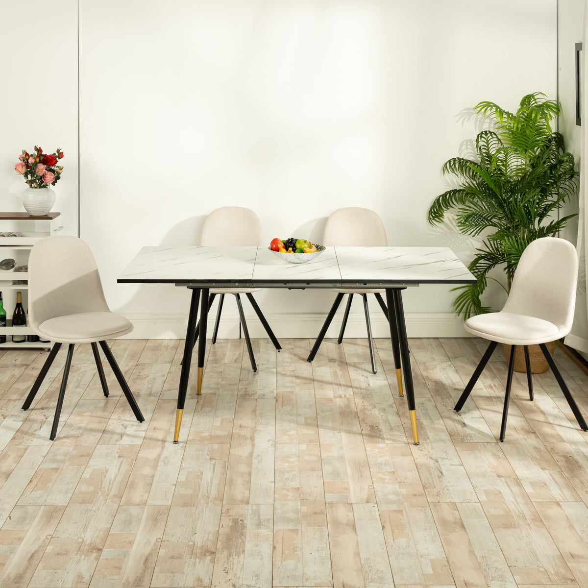 Modern Beige Fabric Dining Chair Set – SUNFLOWER LUMOS 4PCS