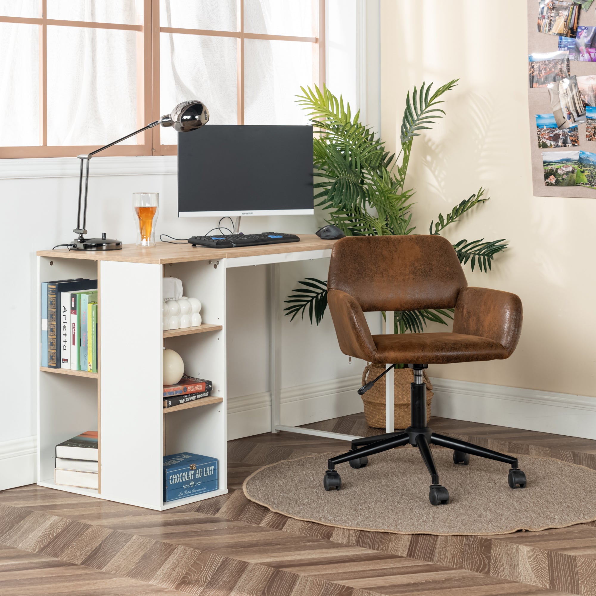 Modern Suede Office Chair, Adjustable Brown Black - ROSS KD SUEDE