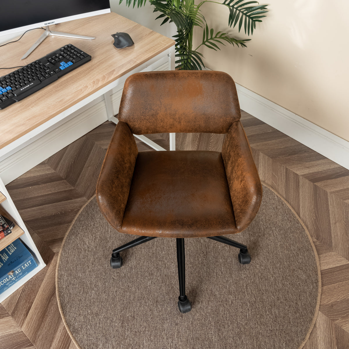 Modern Suede Office Chair, Adjustable Brown Black - ROSS KD SUEDE