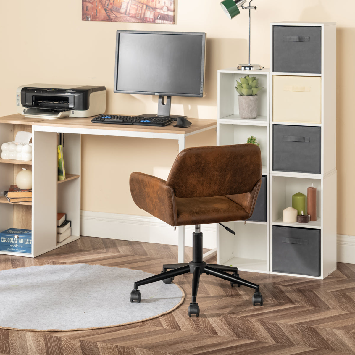 Modern Suede Office Chair, Adjustable Brown Black - ROSS KD SUEDE